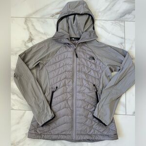 The North Face Grey Quilted Hooded Jacket with Mesh Side Panels